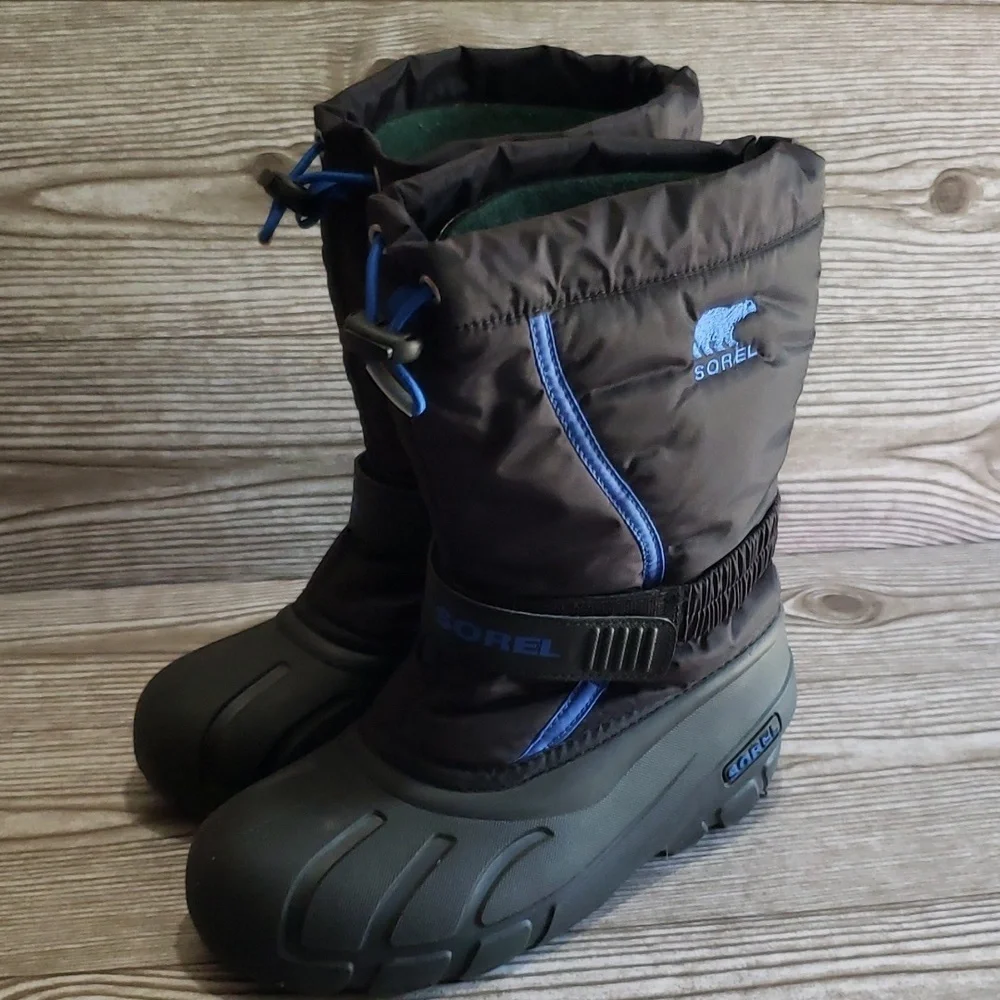 Sorel Black And Blue Youth Winter Rain Boots Size 4